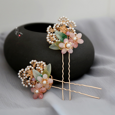 半夏原创设计合金松枝发钗古风