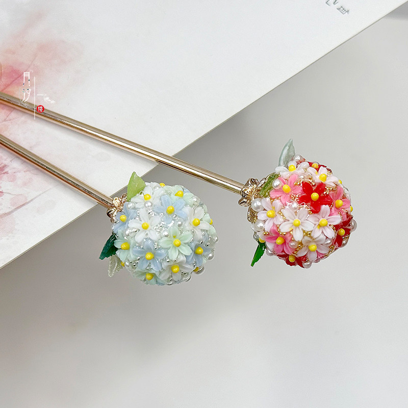 捧花 月汐原创设计森系少女可爱发簪子绣球花球树脂花发旗袍饰品