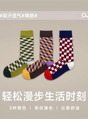 SHOWMEILY秀美力运动休闲透气女格纹潮袜中筒袜 0598