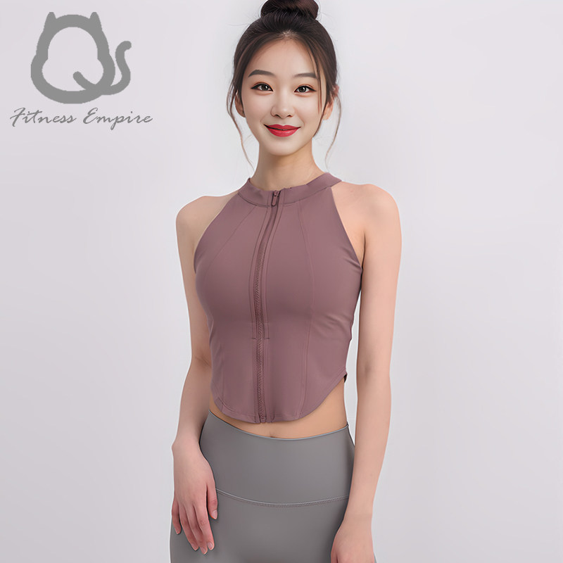 瑜伽服背心前拉链运动内衣长款女防震文胸工字一体杯速干健身衣