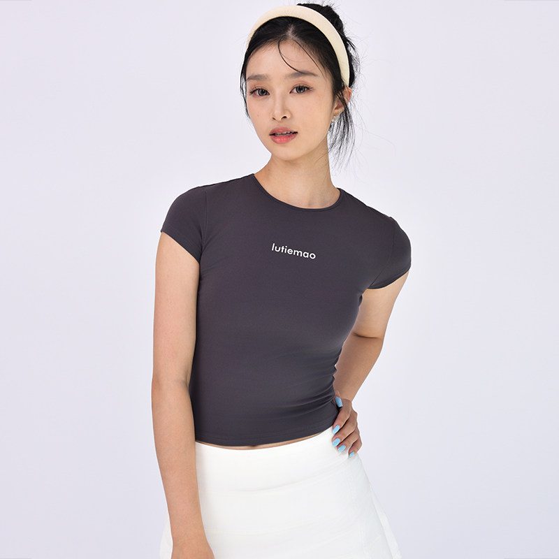 面膜T撸铁猫超薄弹力女士运动短袖T恤跑步速干瑜伽服紧身健身上衣
