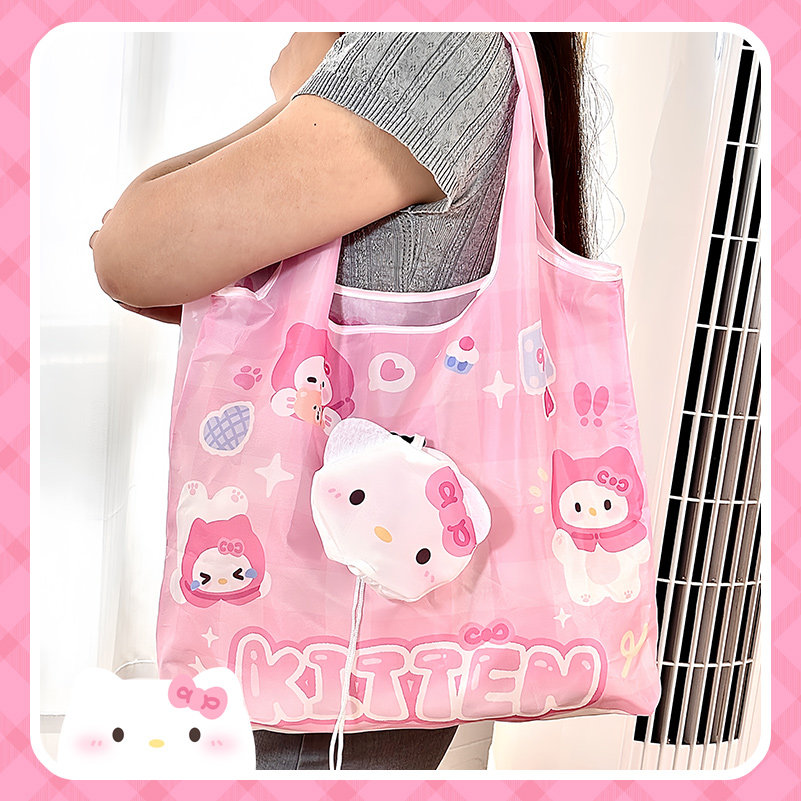 thumbnail for Portable eco-friendly bag, large capacity supermarket folding shopping bag, waterproof grocery storage bag for grocery shopping, KT tote bag