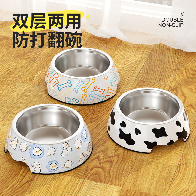 密胺碗不锈钢狗狗饭碗专用狗粮喝水宠物猫粮饭盆防打翻狗盆猫碗 - 实物图