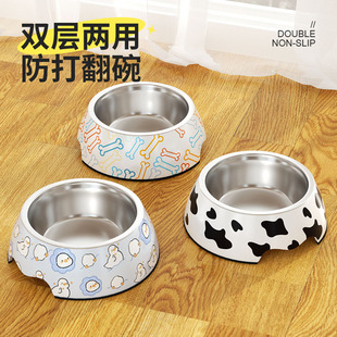 密胺碗不锈钢狗狗饭碗专用狗粮喝水宠物猫粮饭盆防打翻狗盆猫碗
