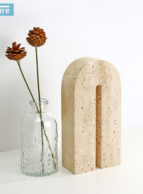 ins风现代天然洞石大理石拱门摆件样板间室内装饰品摄影拍照道具