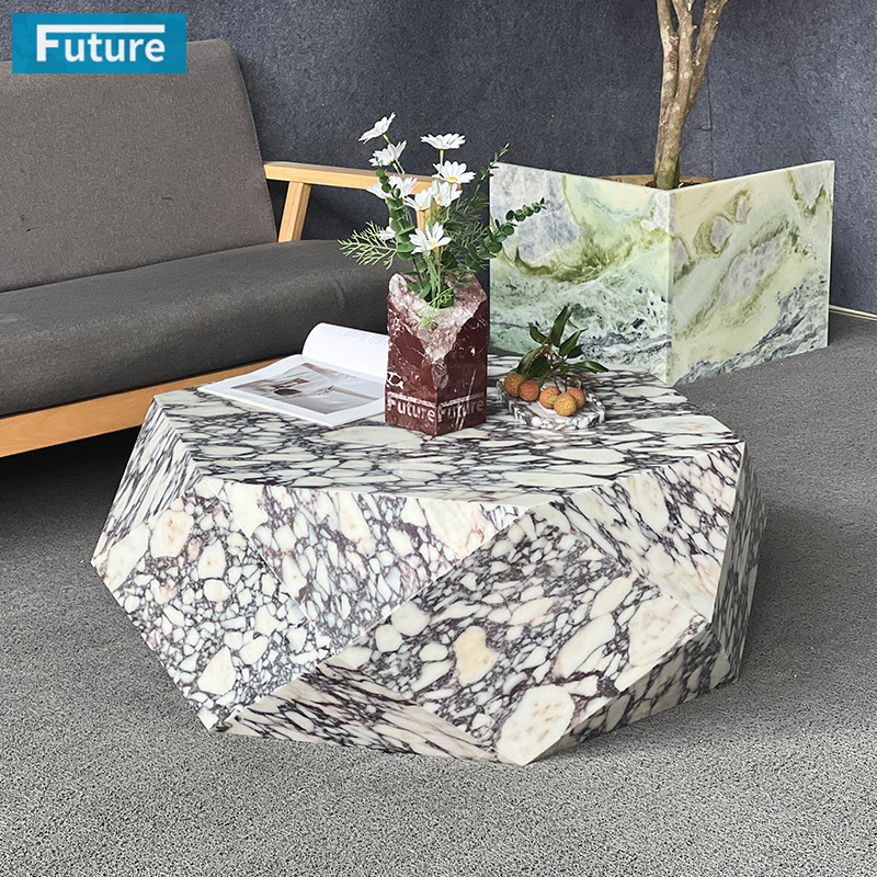 意式轻奢卡紫大理石茶几创意现代异形茶桌客厅办公室极简咖啡桌