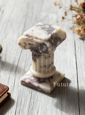 天然大理石罗马柱立柱摆件轻奢高级感客厅书房装饰品