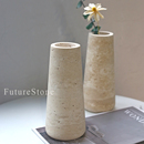 轻奢天然洞石大理石花瓶客厅玄关餐边柜干花插花器桌面高级感摆件