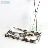 轻奢法式 饰摆件 天然卡紫大理石长方形小托盘香薰香水蜡烛置物盘装