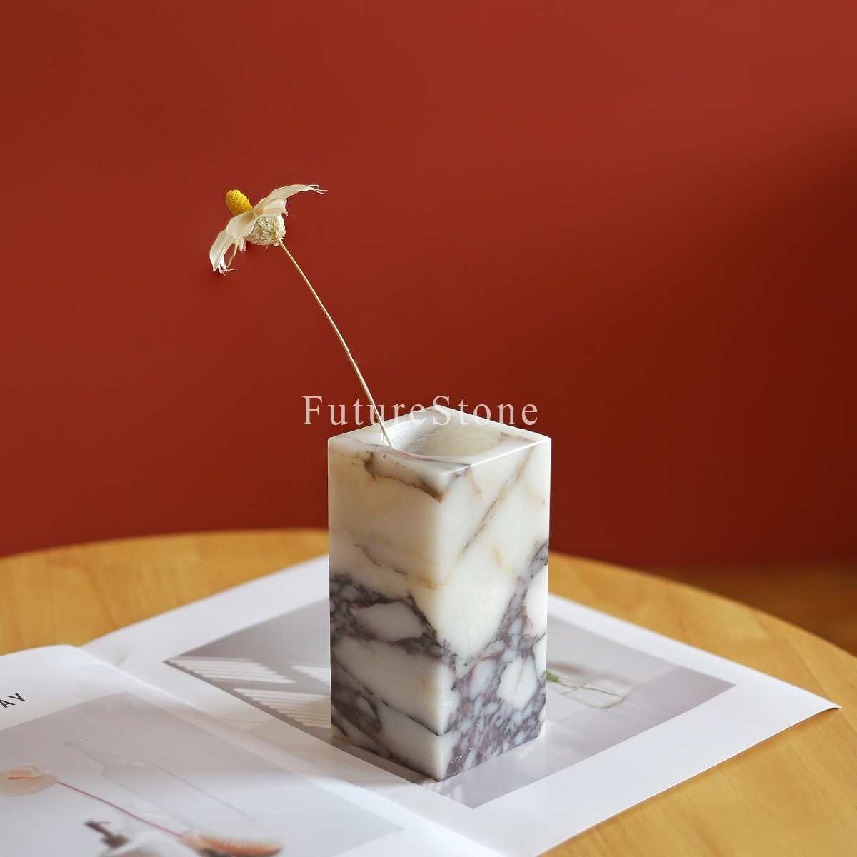 轻奢现代大理石花瓶民宿酒店干花插花器茶几桌面装饰高级感摆件