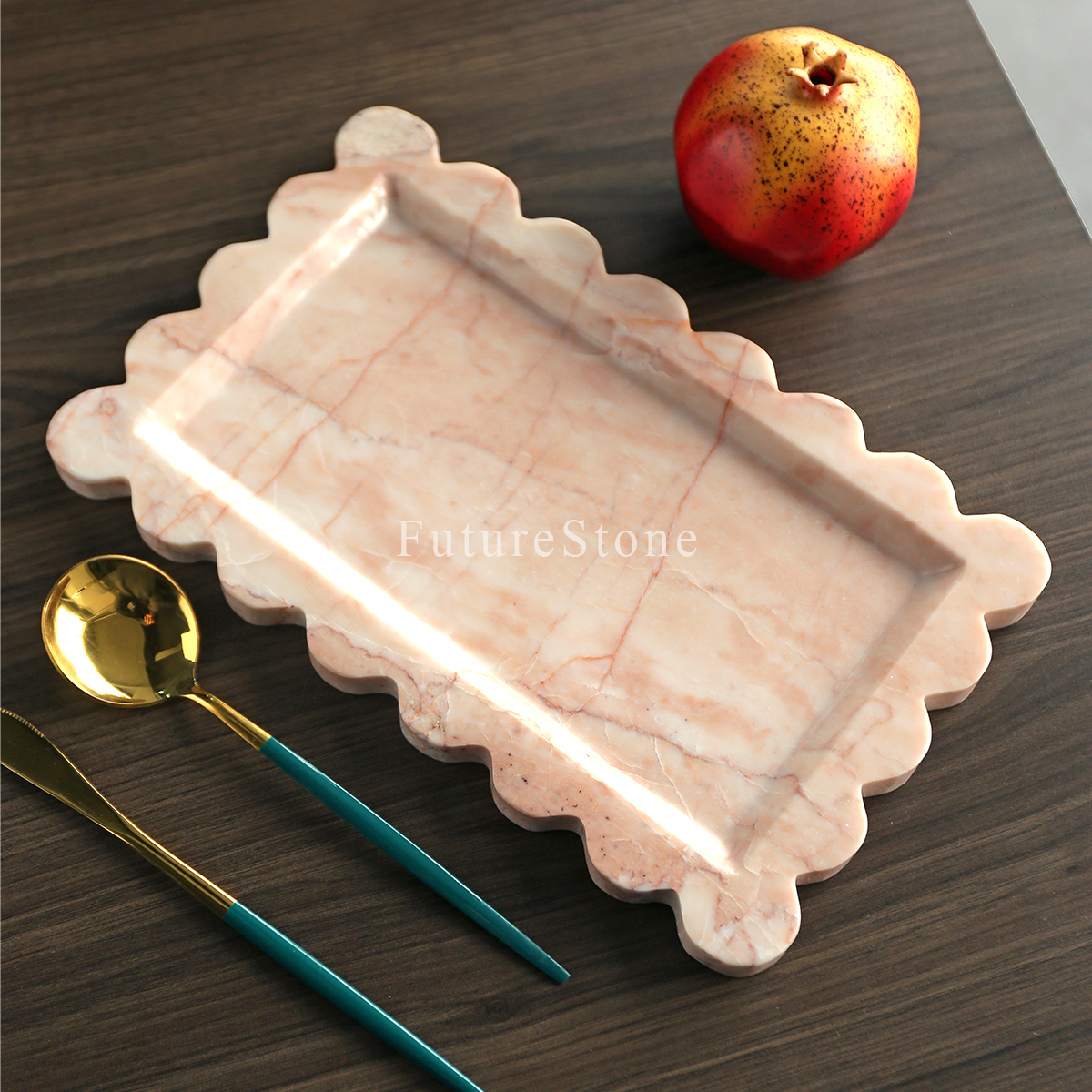 简约天然粉色大理石轻奢托盘蜡烛罐香薰托盘浴室收纳置物盘果盘