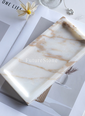 复古天然鱼肚金大理石长方形小托盘香薰香水首饰置物托盘装饰摆件