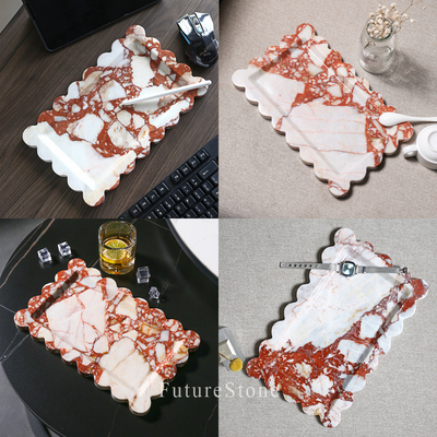 简约天然红色大理石轻奢托盘蜡烛罐香薰托盘浴室收纳置物盘果盘