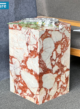 简约轻奢红色天然大理石角几现代茶几沙发边柜边几方几边桌咖啡桌