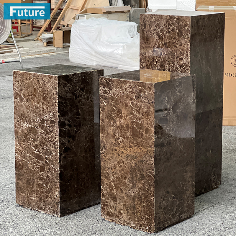天然大理石深啡方柱边几底座摆件别墅装饰雕塑台网咖墩北欧风装饰