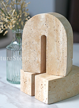 ins风现代天然洞石大理石拱门摆件样板房客厅室内装饰品摆件摆设