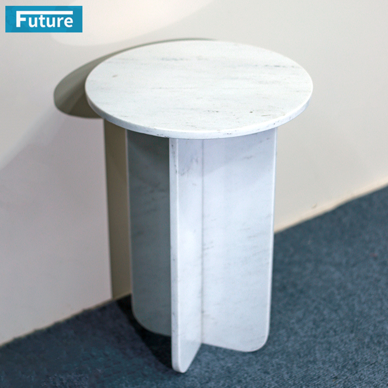 简约天然大理石家用南斯拉夫白茶几组合奶油小户型复古客厅圆边几