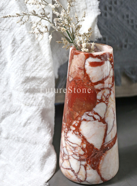 新年喜庆天然红色大理石花瓶客厅玄关迎春祝福年货插花器桌面摆件