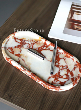 复古天然大理石托盘高级感珠宝店饰品收纳盘拍摄道具客厅家居摆件