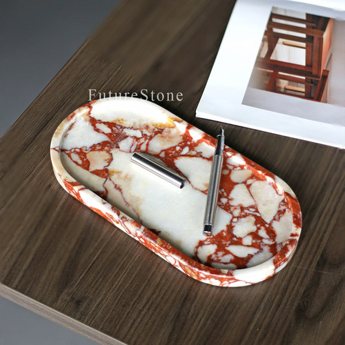 复古天然大理石托盘高级感珠宝店饰品收纳盘拍摄道具客厅家居摆件