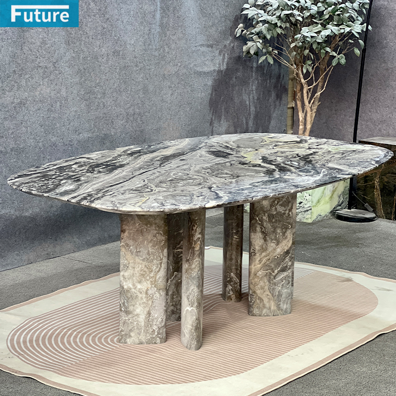 威尼斯棕椭圆形餐桌饭桌台豪宅家具定制大户型客厅现代简约工业风