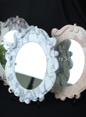 法式复古梳妆镜天然大理石化妆镜卧室桌面拍照摆件高级感氛围感