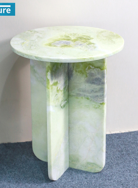 FutureStone天然大理石芬迪绿圆形边几客厅玄关家用装饰摆件桌子