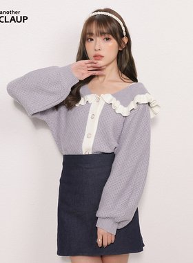 Nice Claup日系甜美可爱复古软糯娃娃领花边针织衫148837060C