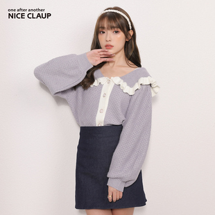 Nice 148837060C Claup日系甜美可爱复古软糯娃娃领花边针织衫
