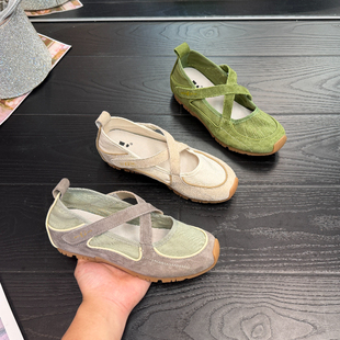 IG/IG增高3CM2026真皮厚底勃肯鞋女复古交叉带浅口单鞋玛丽珍女鞋