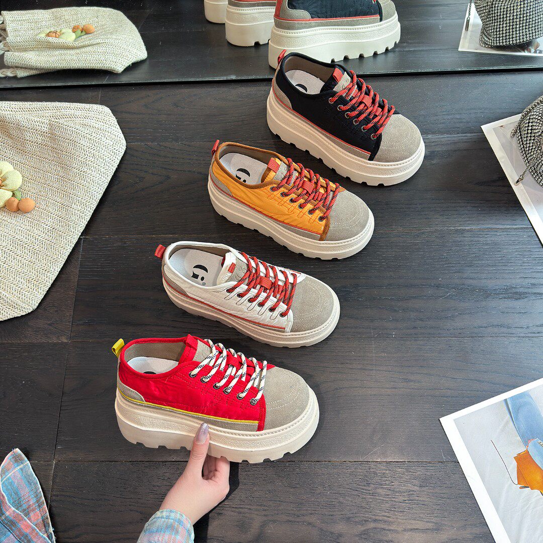 IG/IG增高8CM2026夏季新款运动老爹鞋厚底松糕底运动真皮女鞋子