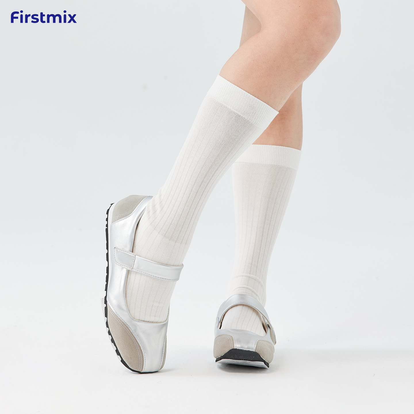 FIRSTMIX2025年夏条纹女士中筒袜棉袜堆堆袜简约舒适纯色女款袜子