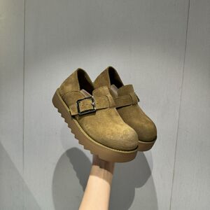 真皮厚底勃肯鞋女百搭增高面包鞋秋季2024新款牛皮乐福鞋博肯单鞋