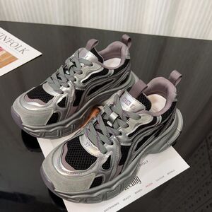 真皮厚底老爹鞋女2024秋季新款女鞋时尚休闲运动鞋百搭增高跑步鞋