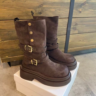 2025秋冬新款厚底增高小个子马丁靴短靴中筒高跟骑士靴百搭时装靴