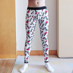 纯棉质面料弹力修身 打底裤 男生青年潮流印花红色格子 秋衣秋裤 男士