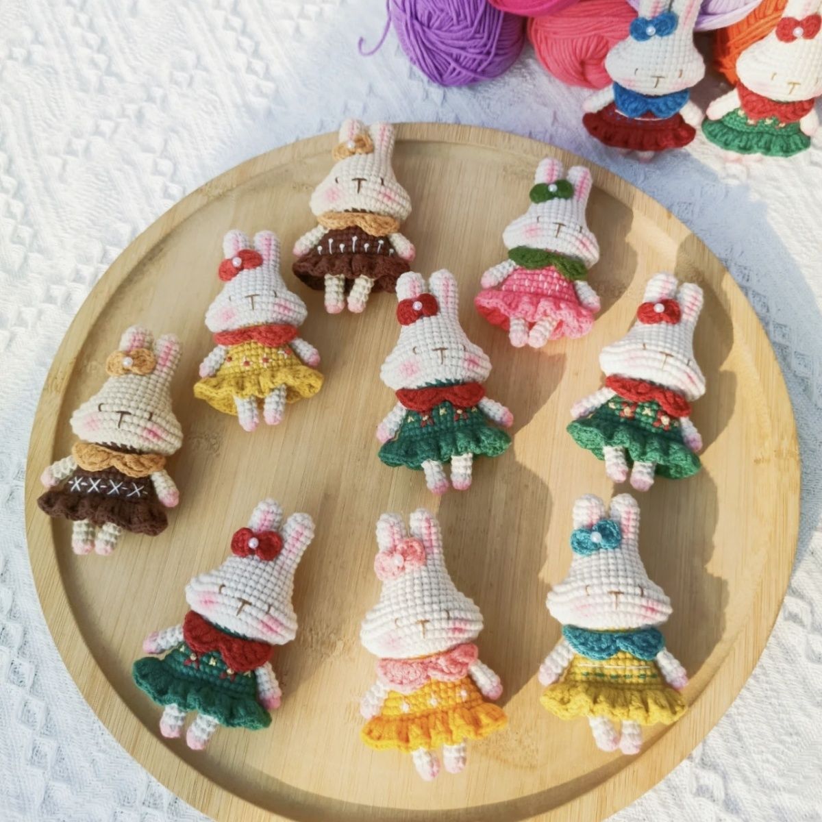 手编兔子玩偶材料包花衣小兔子diy毛线挂件钥匙扣可爱钩织小东西