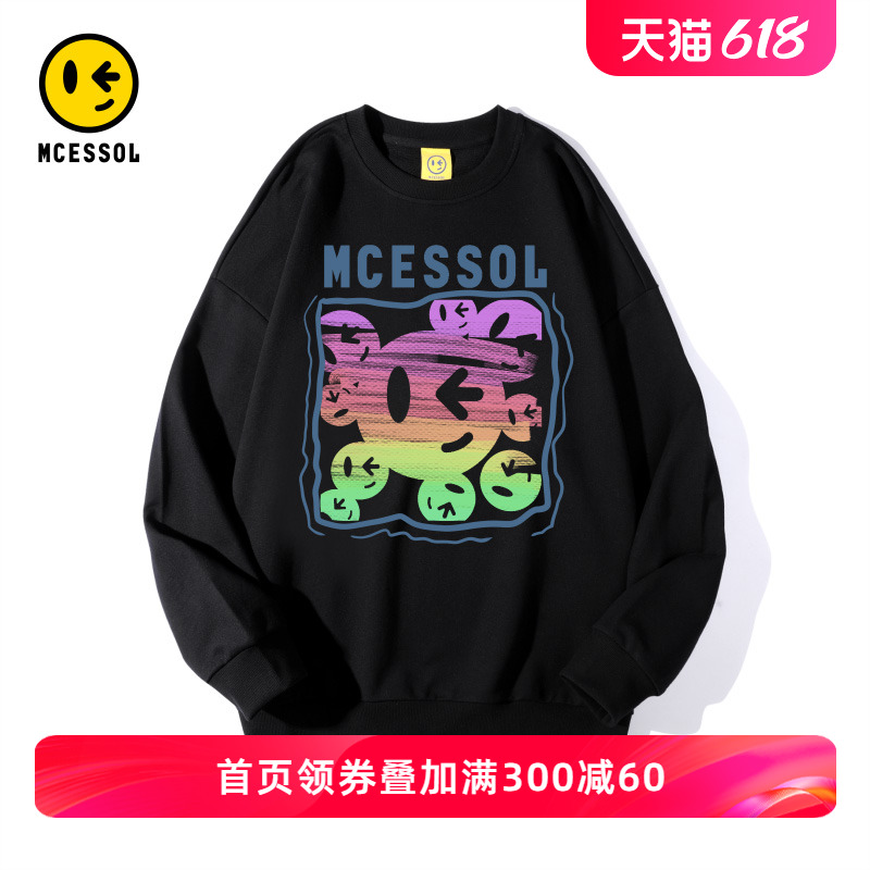 渐变色笑脸字母印花长袖Mcessol