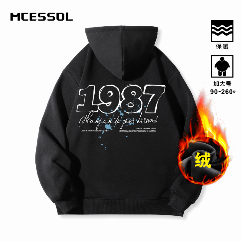 Mcessol设计师原创品牌喷墨立体数字1987长袖连帽卫衣男女加厚绒