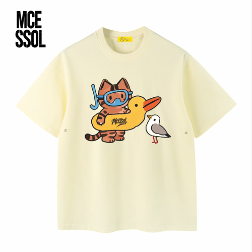 Mcessol设计师原创品牌小黄鸭虎斑小猫海鸥短袖t恤男女学生ins潮