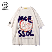Mcessol手绘笑脸印花圆领短袖 上衣 学生情侣款 T恤男女同款 2020新款