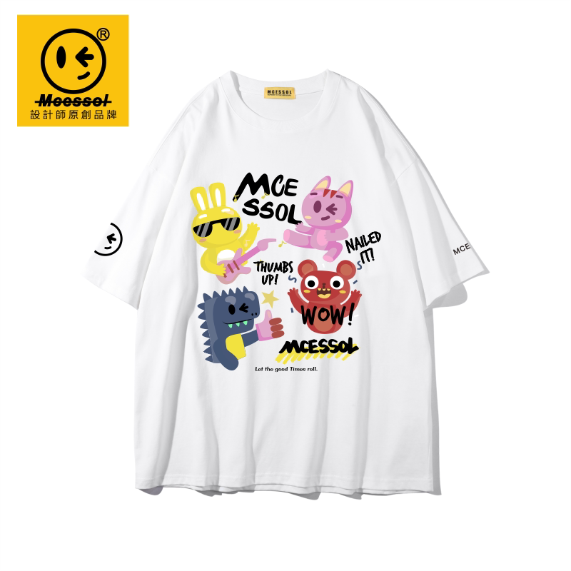 Mcessol设计师原创品牌卡通鳄鱼小兔子印花短袖t恤男女同款潮牌