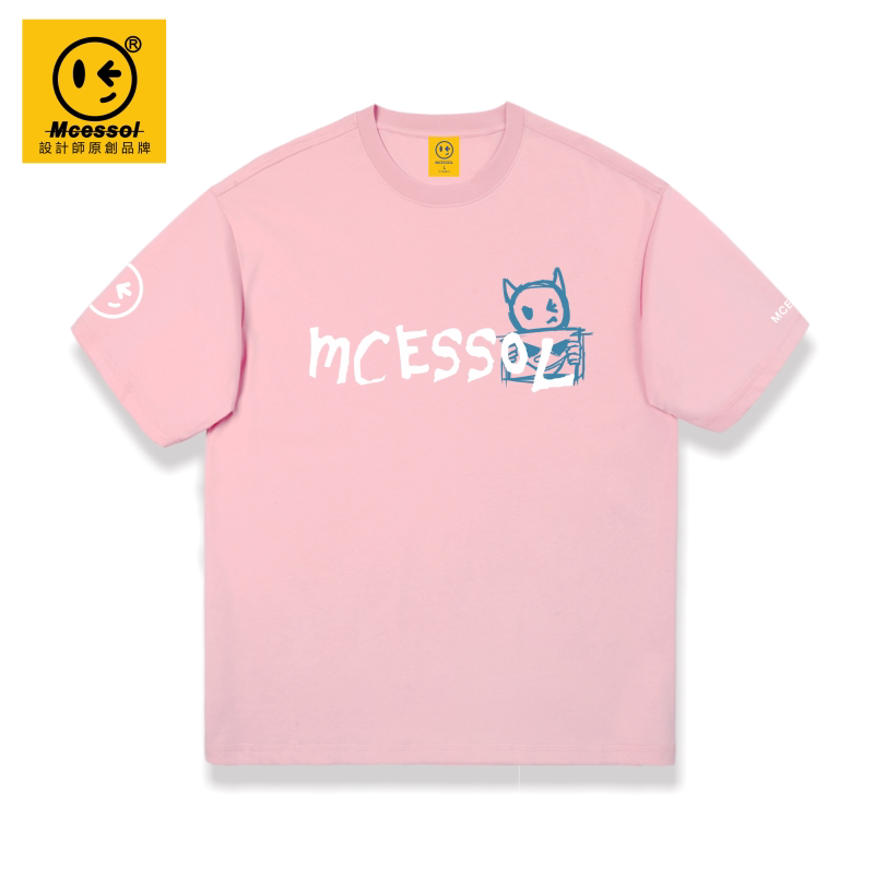 Mcessol设计师原创品牌创意小怪兽字母印花短袖t恤男女无性别粉色