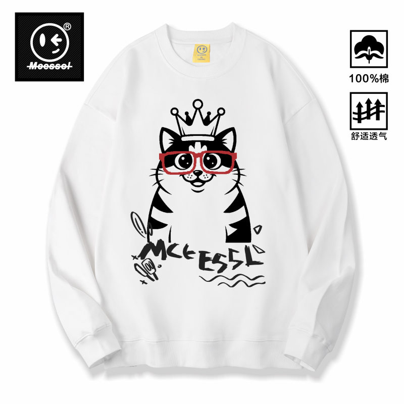 Mcessol设计师原创品牌眼镜皇冠条纹小猫长袖卫衣男女同款新疆棉,男装,卫衣,淘宝优惠券,粉丝福利购,淘宝优惠卷
