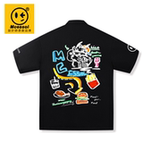 Mcessol设计师原创品牌汉堡竖条可乐印花短袖 男女港风 翻领polo衫