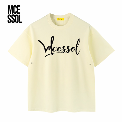 Mcessol设计师原创品牌绘画英文字母印花落肩短袖t恤男女宽松休闲