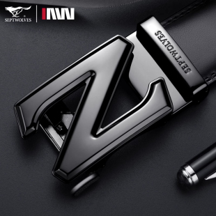 简约休闲年轻人裤 牛皮腰带正品 带 皮带真皮自动扣新款 七匹狼男士