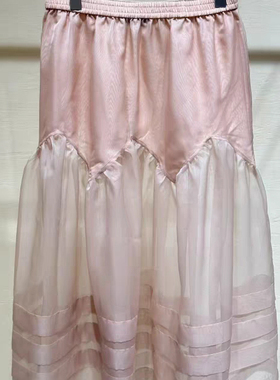 sofia定制26早春新款蕾丝拼接网纱半裙松紧腰中长裙层次感叠穿裙