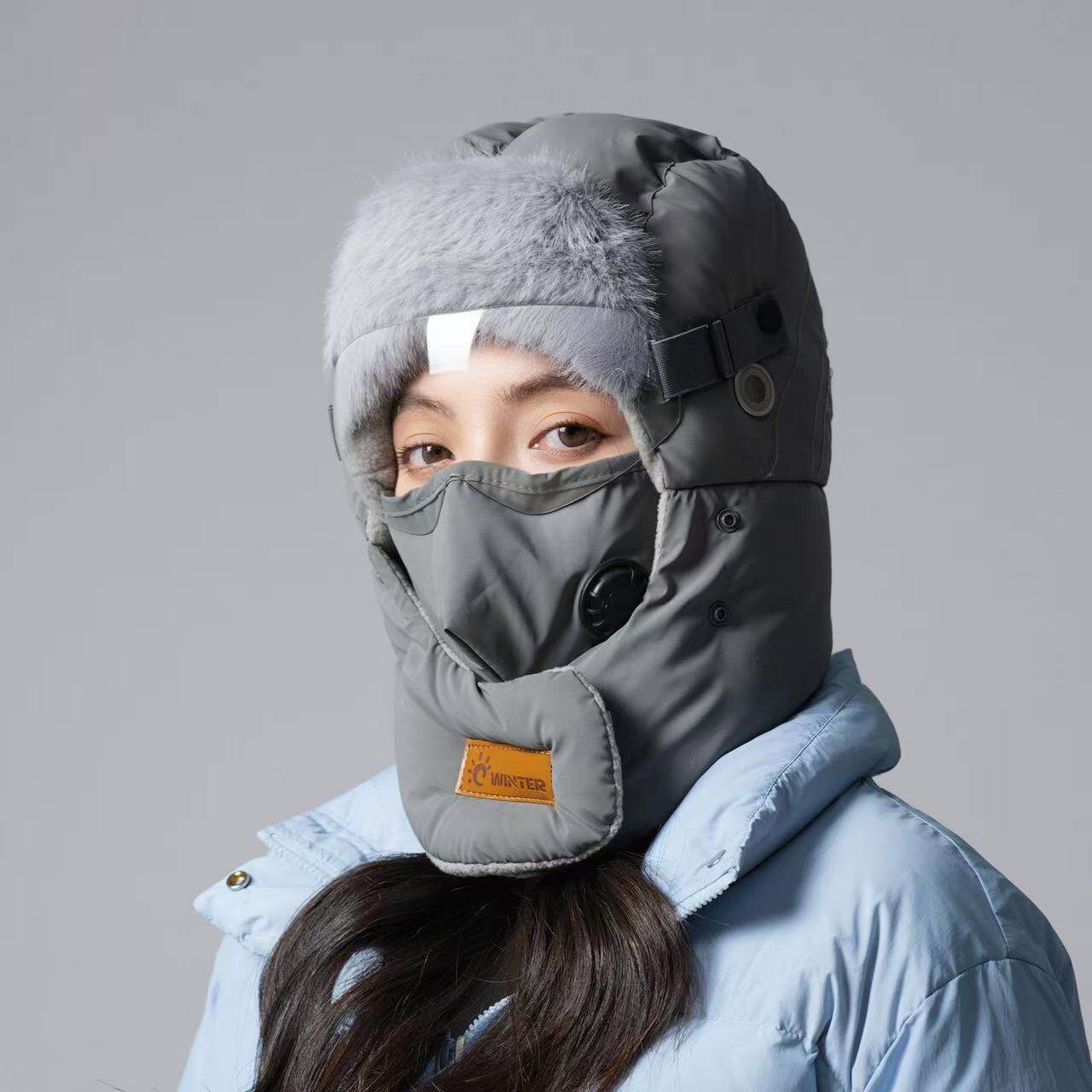 冬季保暖护耳雷锋帽男女骑行防风面罩一体加绒护颈帽子户外防寒帽