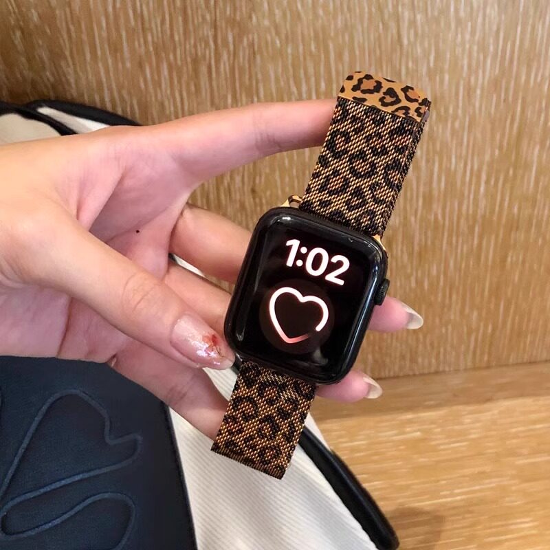 iwatch89表带磁吸豹纹米兰尼斯适用苹果手表apple watch11/10女款图片